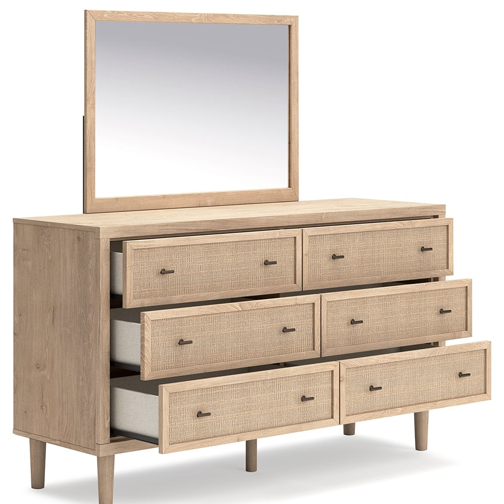 Cielden Queen Panel Bed with Mirrored Dresser and Nightstand