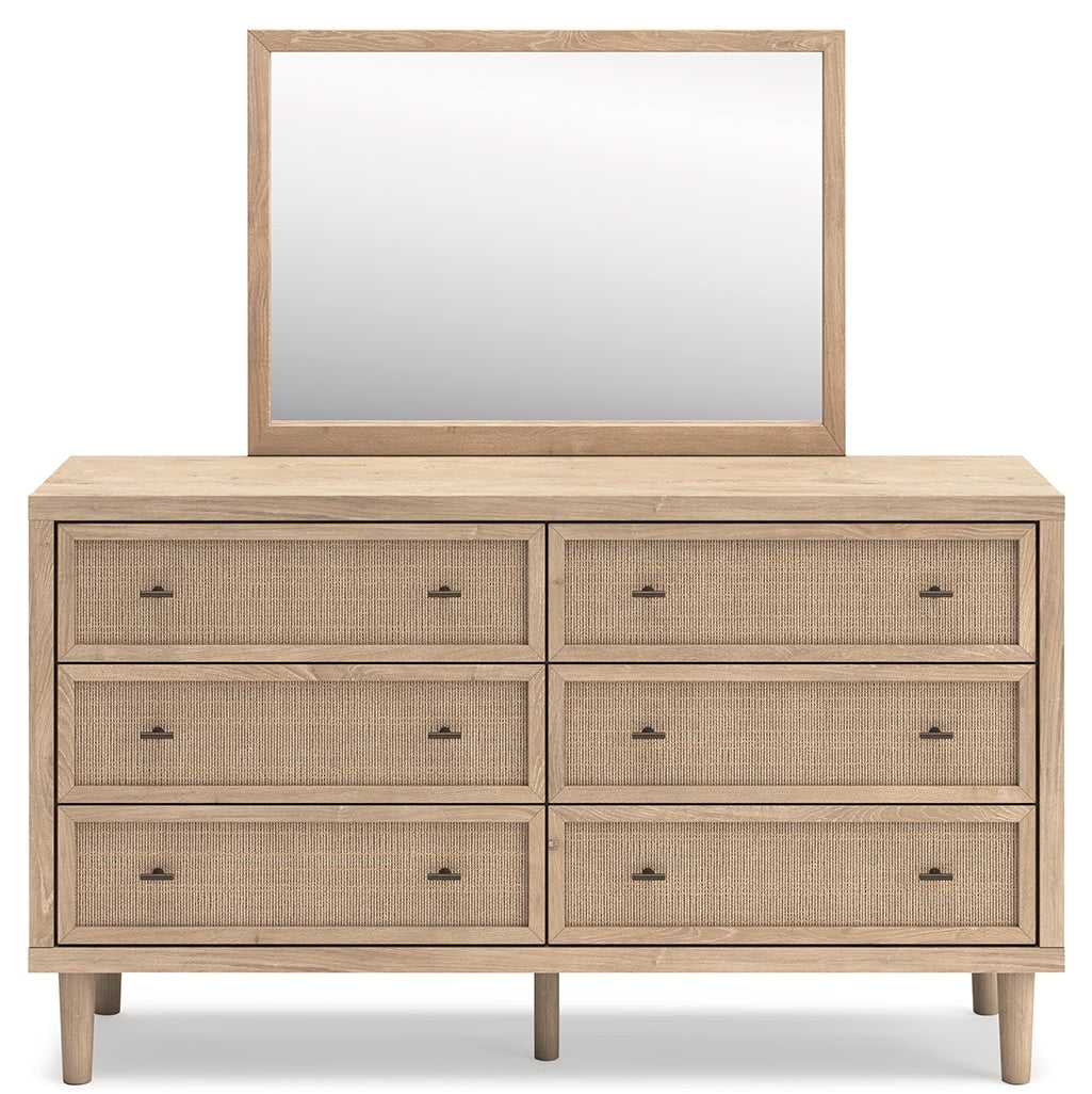Cielden King Panel Bed with Mirrored Dresser and Chest