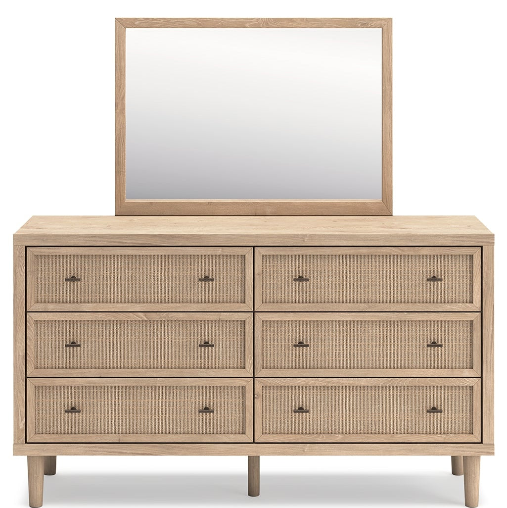 Cielden King Panel Bed with Mirrored Dresser