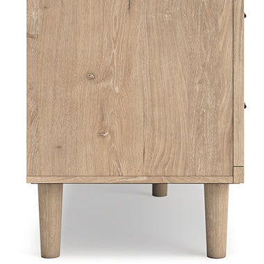 Cielden Full Upholstered Panel Bed with Mirrored Dresser and Nightstand