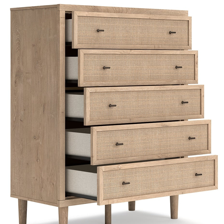 Cielden Queen Panel Bed with Mirrored Dresser and Chest