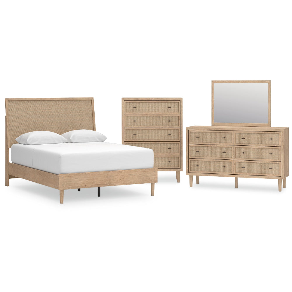Cielden Queen Panel Bed with Mirrored Dresser and Chest