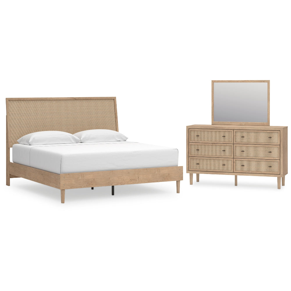 Cielden King Panel Bed with Mirrored Dresser