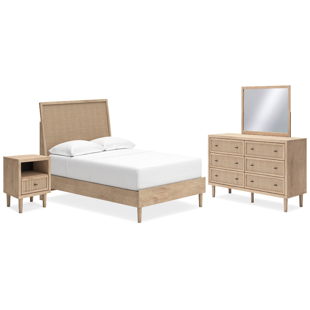 Cielden Full Panel Bed with Mirrored Dresser and Nightstand