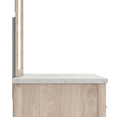 Cadmori Queen Upholstered Panel Bed with Mirrored Dresser
