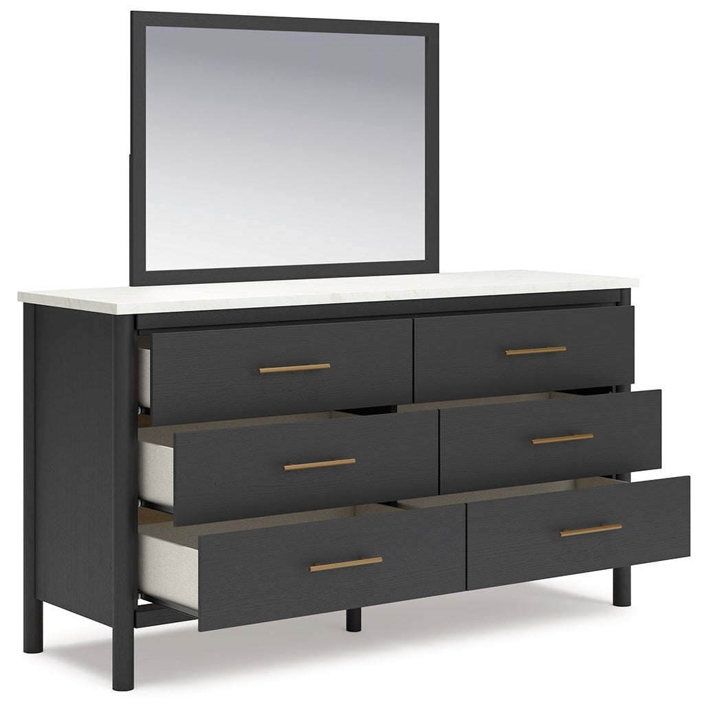 Cadmori Queen Upholstered Panel Bed, Dresser, Mirror, Chest and Nightstand