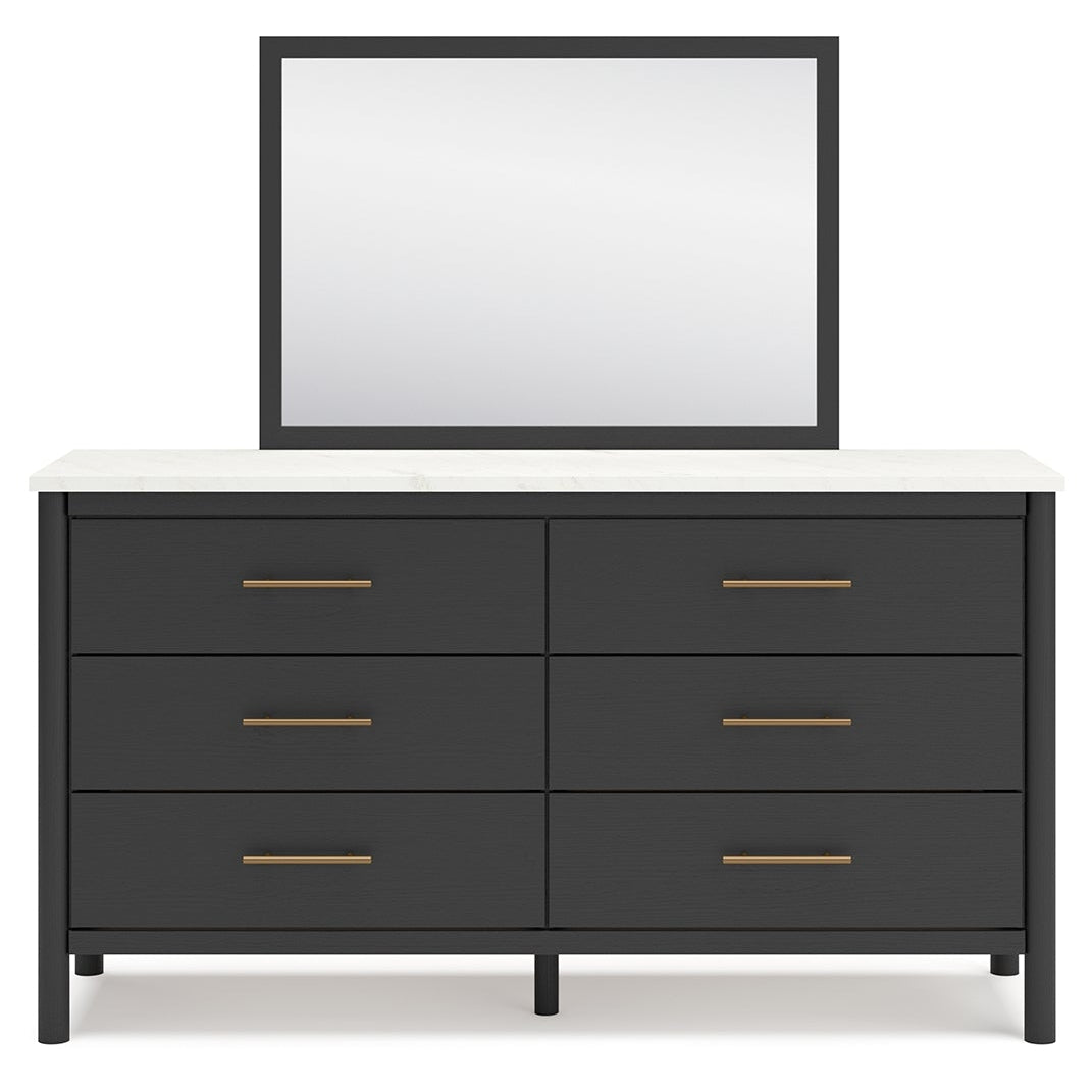 Cadmori Queen Upholstered Panel Bed, Dresser, Mirror, Chest and Nightstand