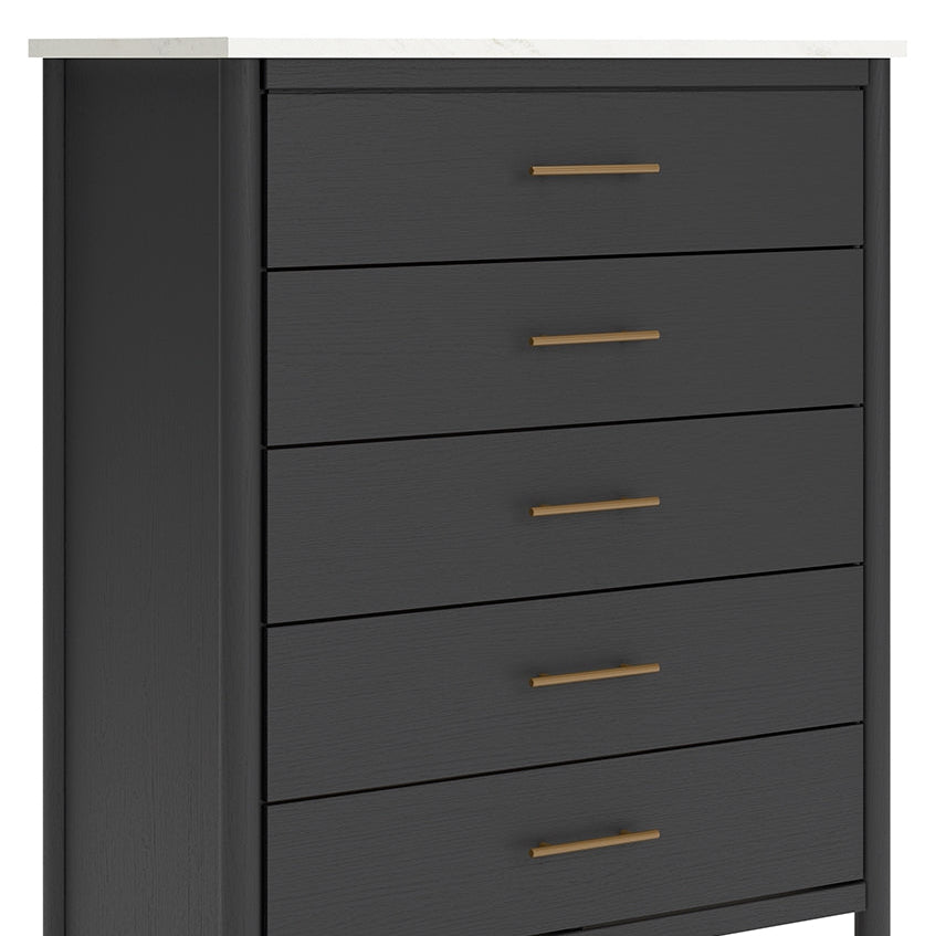 Cadmori Full Upholstered Panel Bed, Dresser, Mirror, Chest and Nightstand