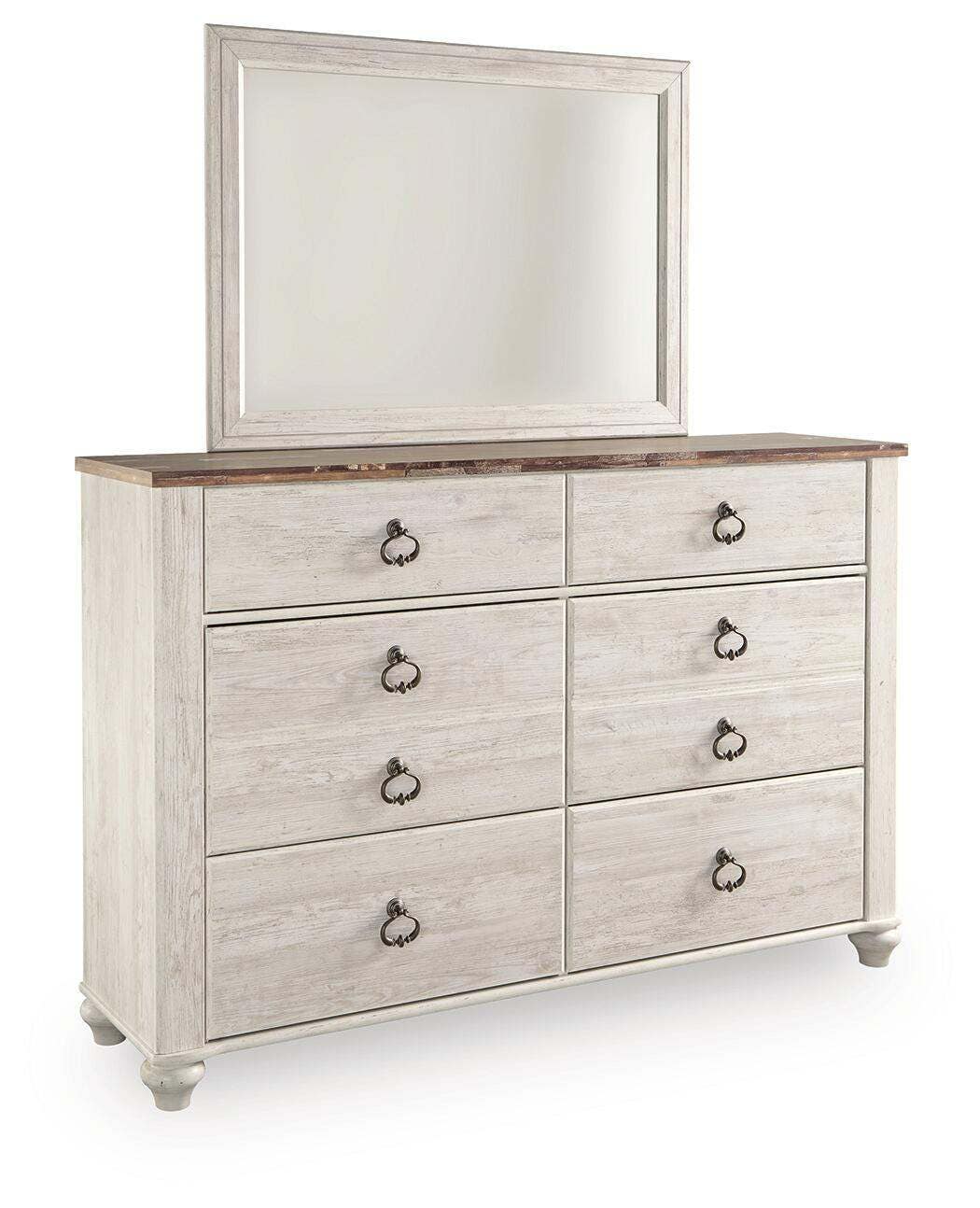 Willowton King/California King Panel Headboard Bed with Mirrored Dresser and Chest
