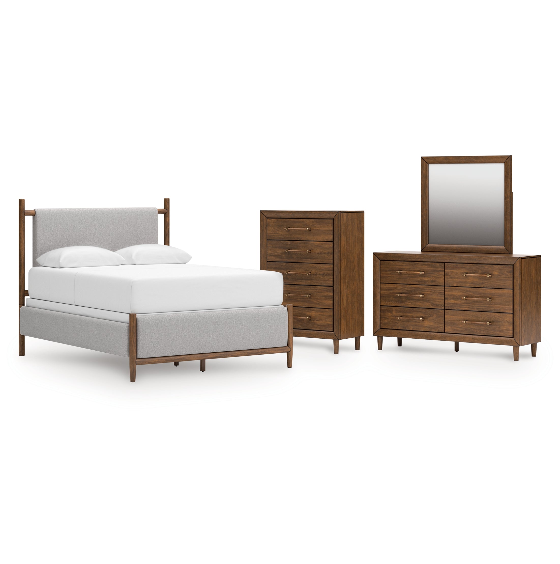 Lyncott Queen Upholstered Panel Bed, Dresser, Mirror and Chest