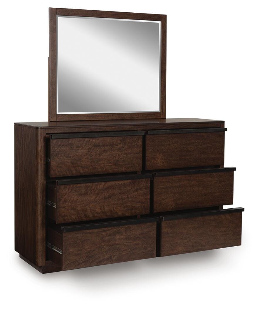 Kendamor Queen Canopy Bed with Mirrored Dresser, Chest and Nightstand