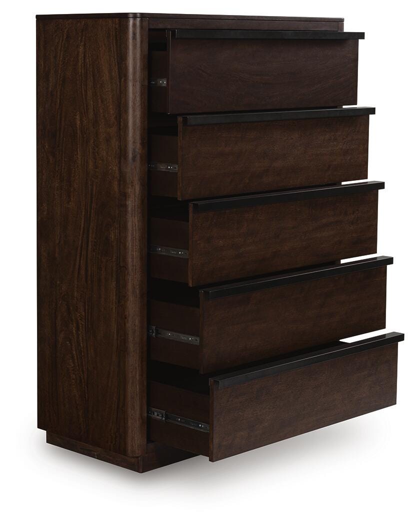 Kendamor Queen Canopy Bed with Mirrored Dresser, Chest and Nightstand