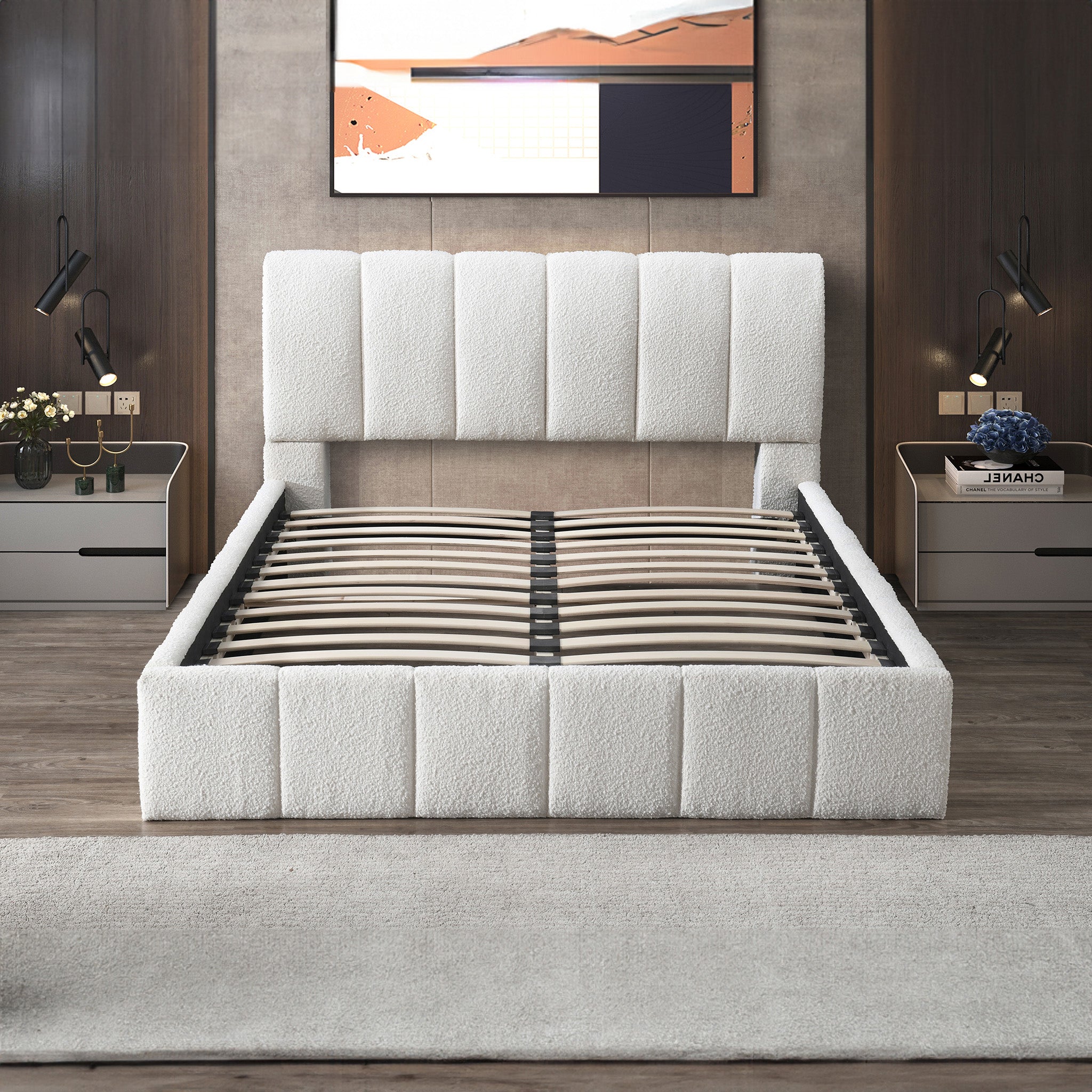 Pearce White Boucle Queen Bed - MidinMod