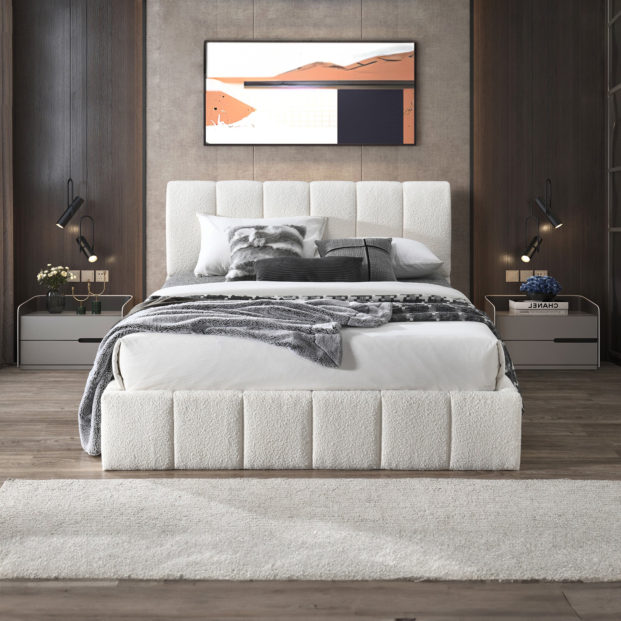 Pearce White Boucle Queen Bed - MidinMod