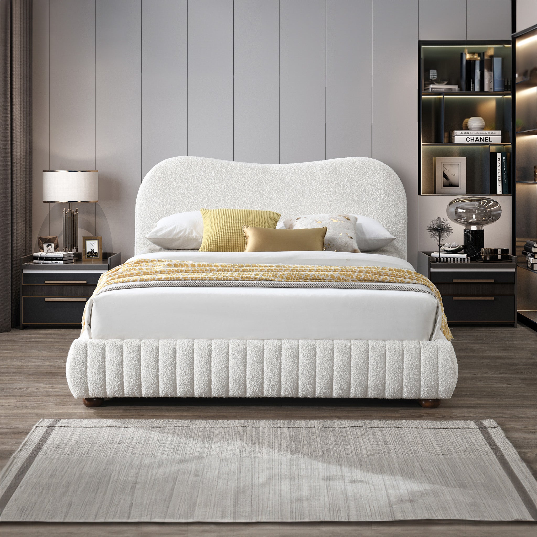 Nomad Cream Boucle Queen Bed - MidinMod