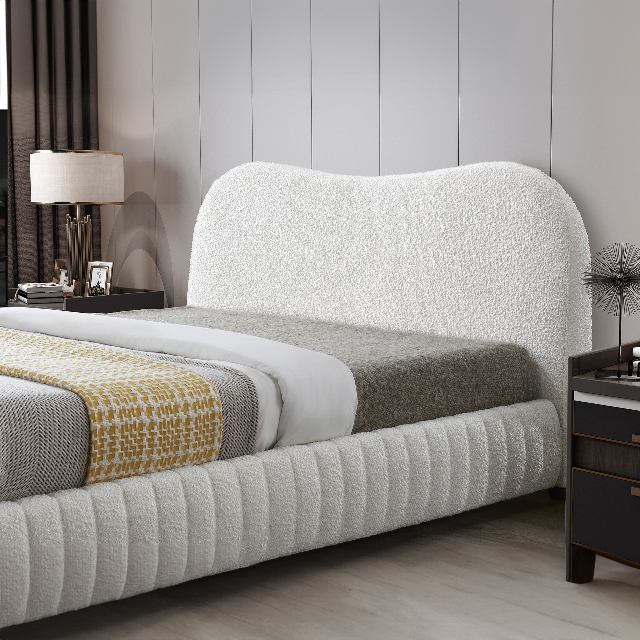 Nomad Cream Boucle Queen Bed - MidinMod