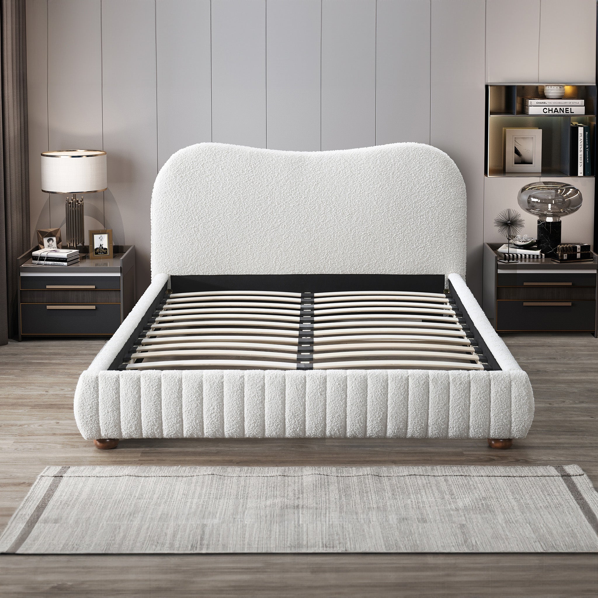 Nomad Cream Boucle Queen Bed - MidinMod