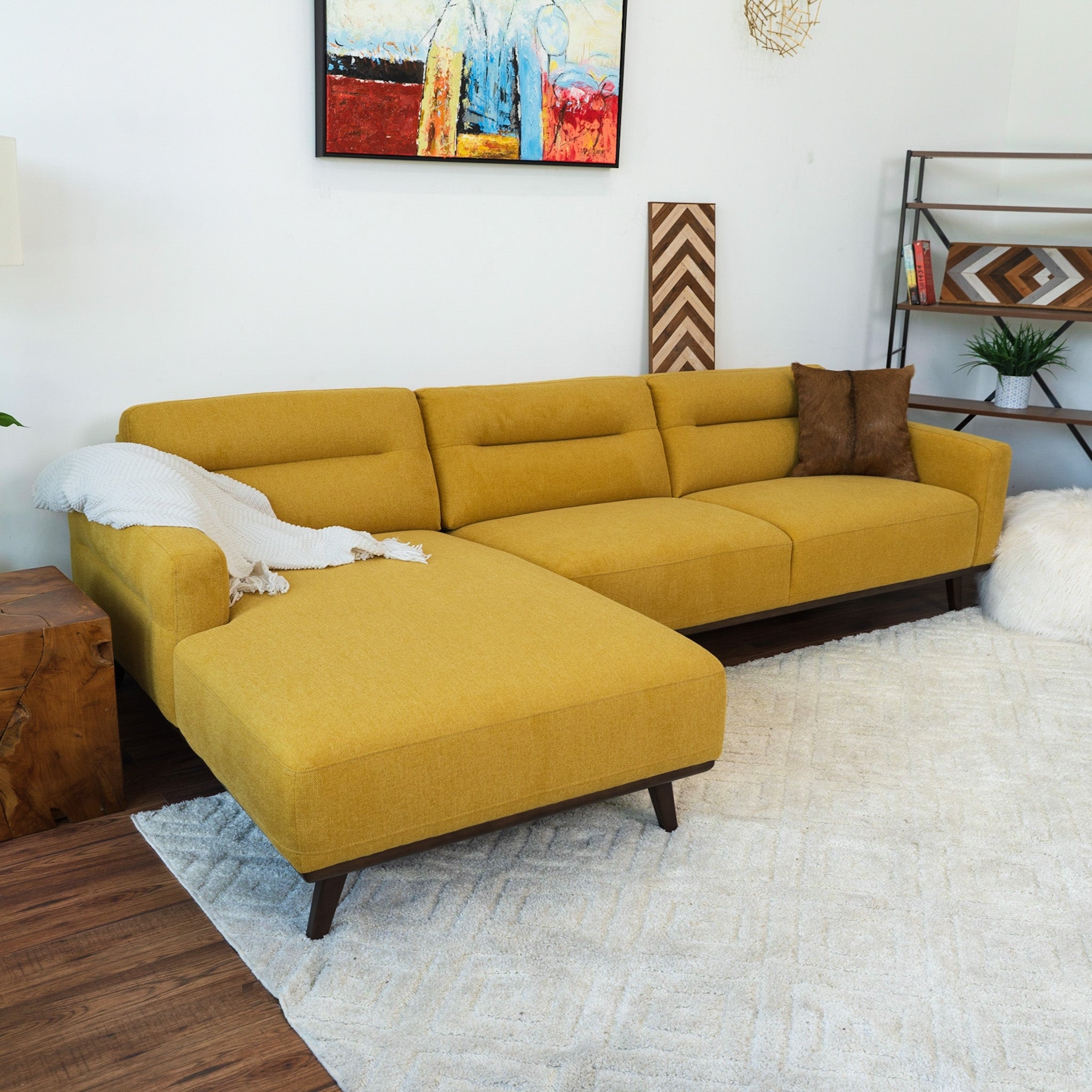 Baltic L Shaped Left Sectional Sofa Yellow Linen - MidinMod