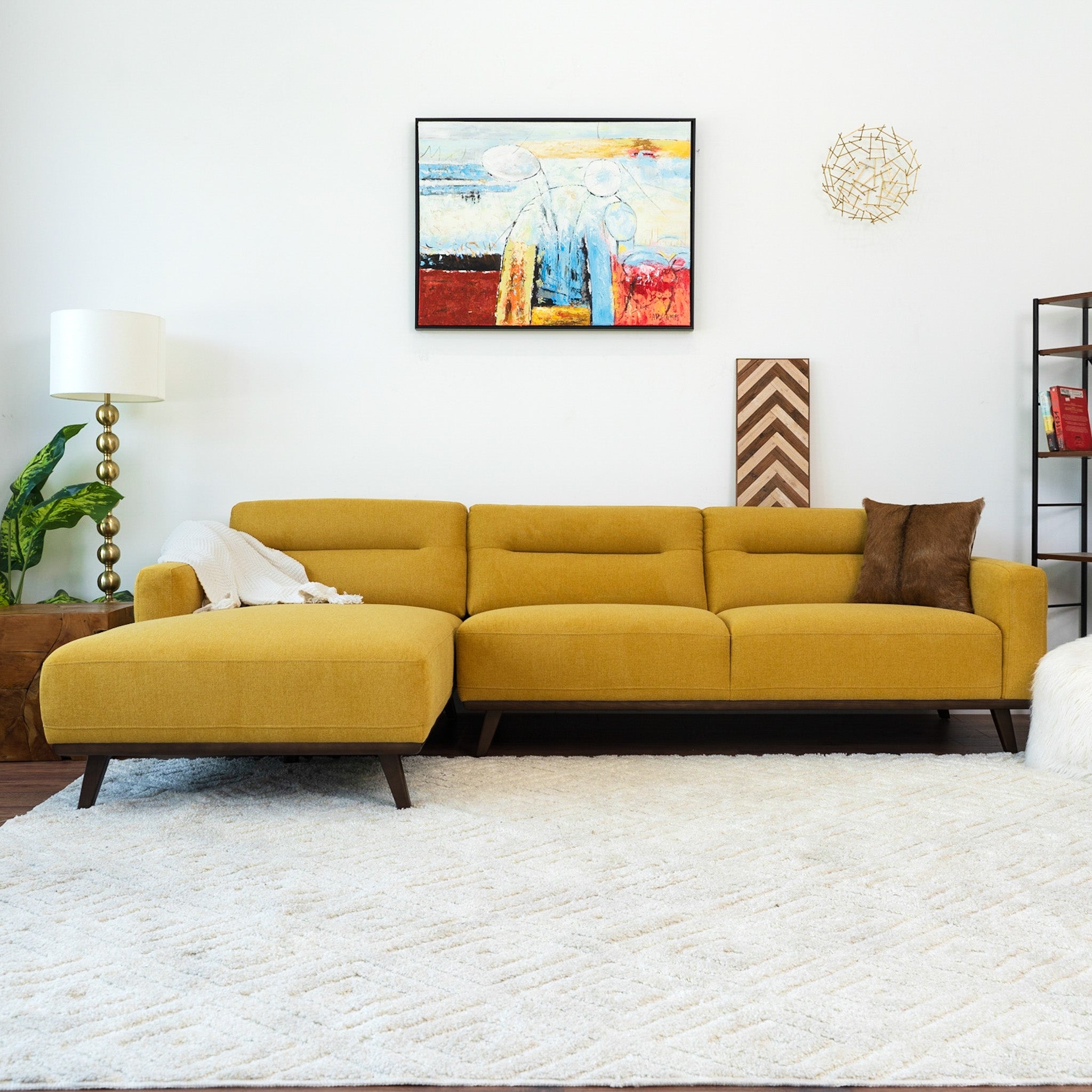 Baltic L Shaped Left Sectional Sofa Yellow Linen - MidinMod