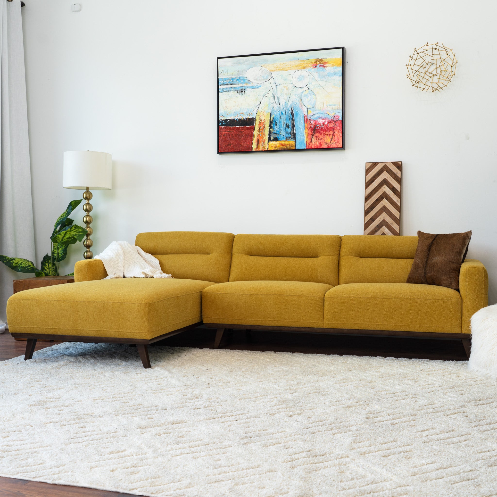 Baltic L Shaped Left Sectional Sofa Yellow Linen - MidinMod