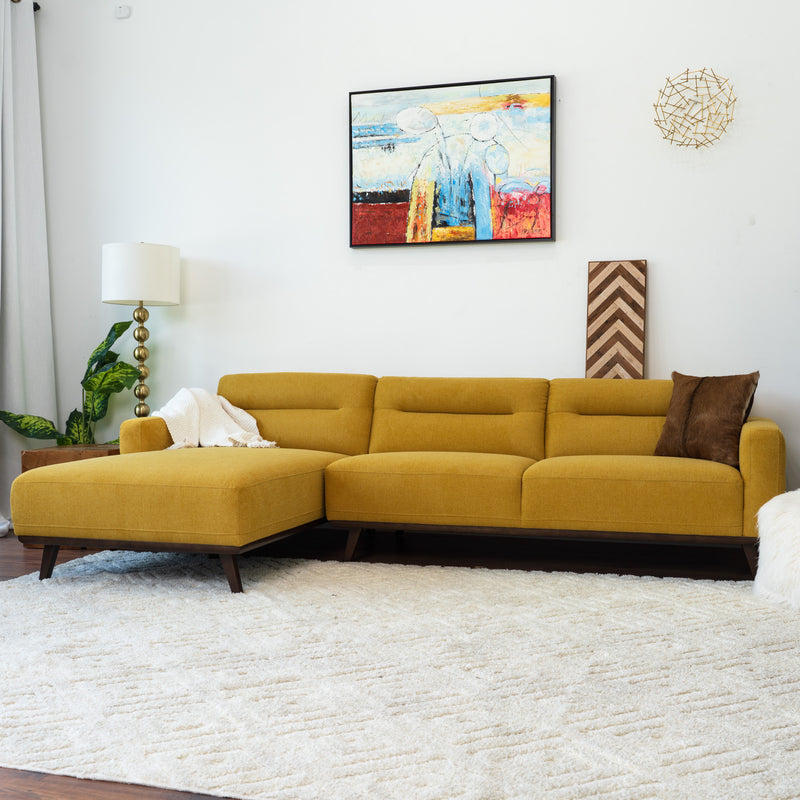 Baltic L Shaped Left Sectional Sofa Yellow Linen