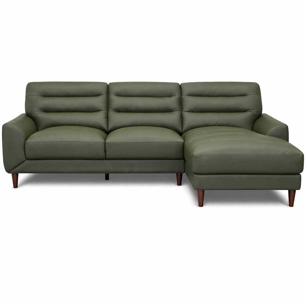 Barton Green Leather Right Facing Sectional Sofa