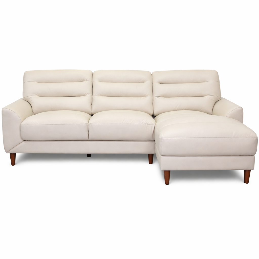 Barton Cream Leather Right Facing Sectional Sofa