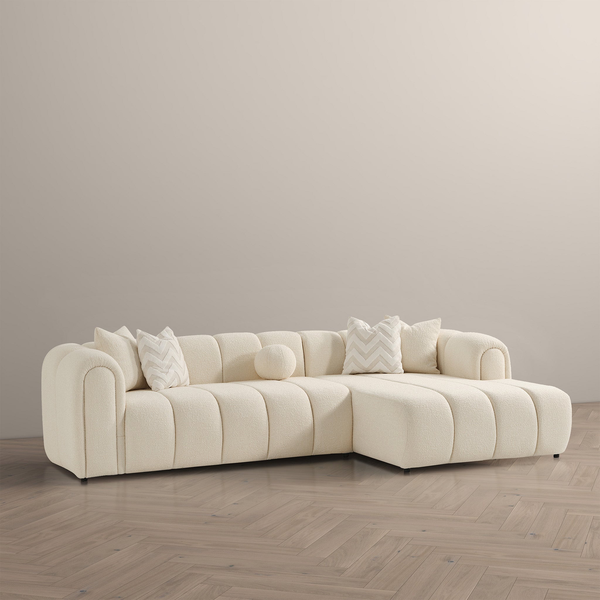 Bella Ivory Boucle Right Sectional Sofa - MidinMod