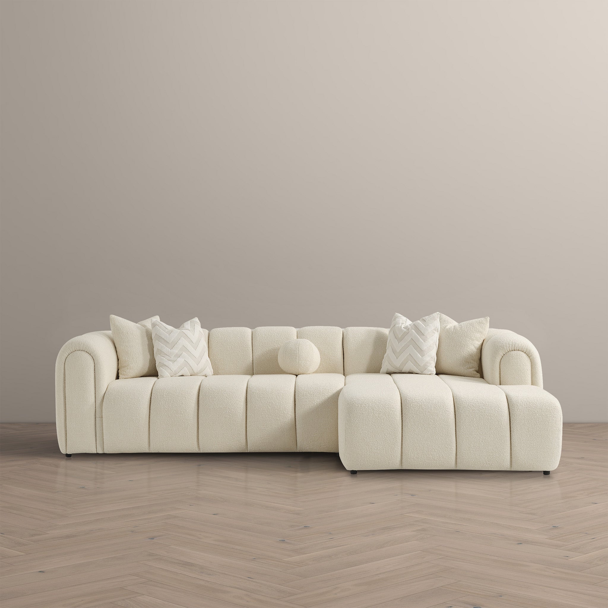 Bella Ivory Boucle Right Sectional Sofa - MidinMod