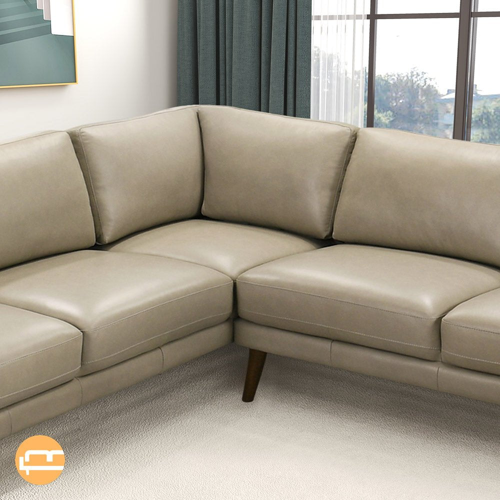 Bexley Beige Leather Sectional Sofa Left Facing Chaise - MidinMod