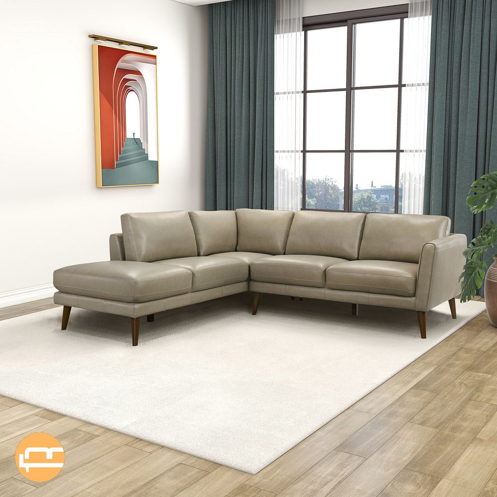 Bexley Beige Leather Sectional Sofa Left Facing Chaise - MidinMod