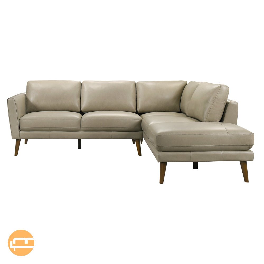 Bexley Beige Leather Sectional Sofa Right Facing Chaise - MidinMod