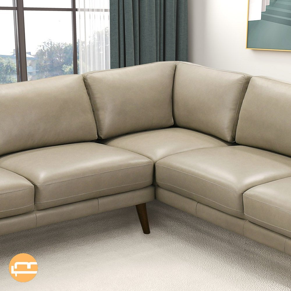 Bexley Beige Leather Sectional Sofa Right Facing Chaise - MidinMod