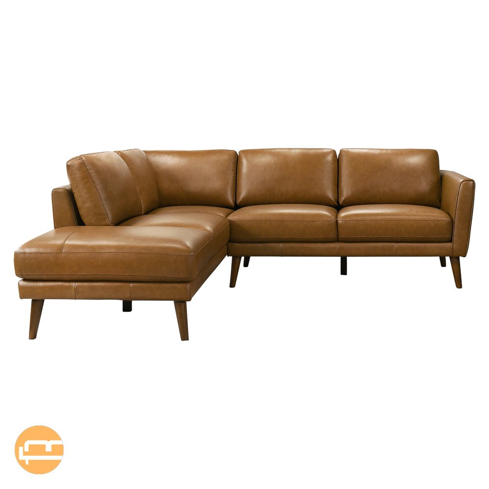 Bexley Tan Leather Sectional Sofa Left Facing Chaise - MidinMod