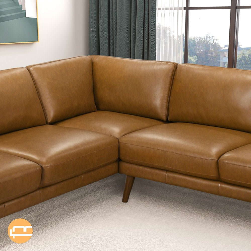 Bexley Tan Leather Sectional Sofa Left Facing Chaise - MidinMod