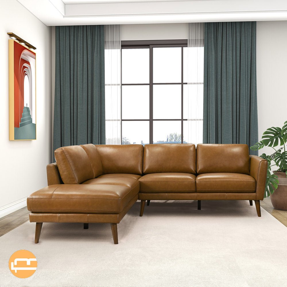 Bexley Tan Leather Sectional Sofa Left Facing Chaise - MidinMod