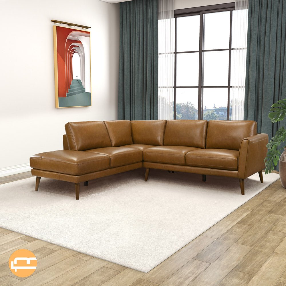 Bexley Tan Leather Sectional Sofa Left Facing Chaise - MidinMod