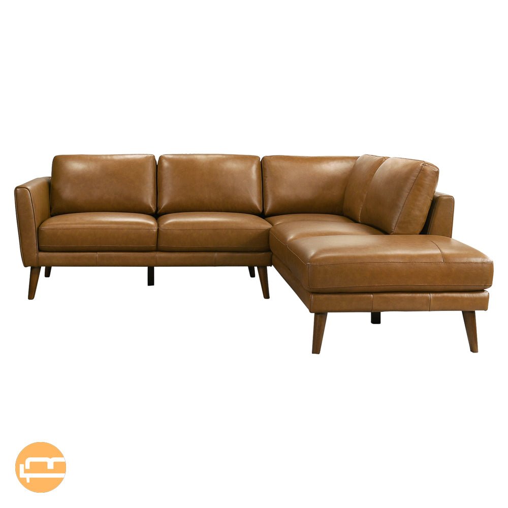 Bexley Tan Leather Sectional Sofa Right Facing Chaise - MidinMod