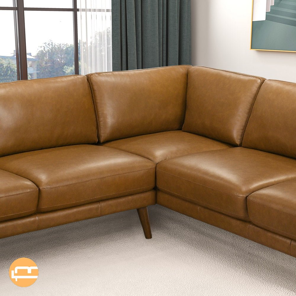 Bexley Tan Leather Sectional Sofa Right Facing Chaise - MidinMod