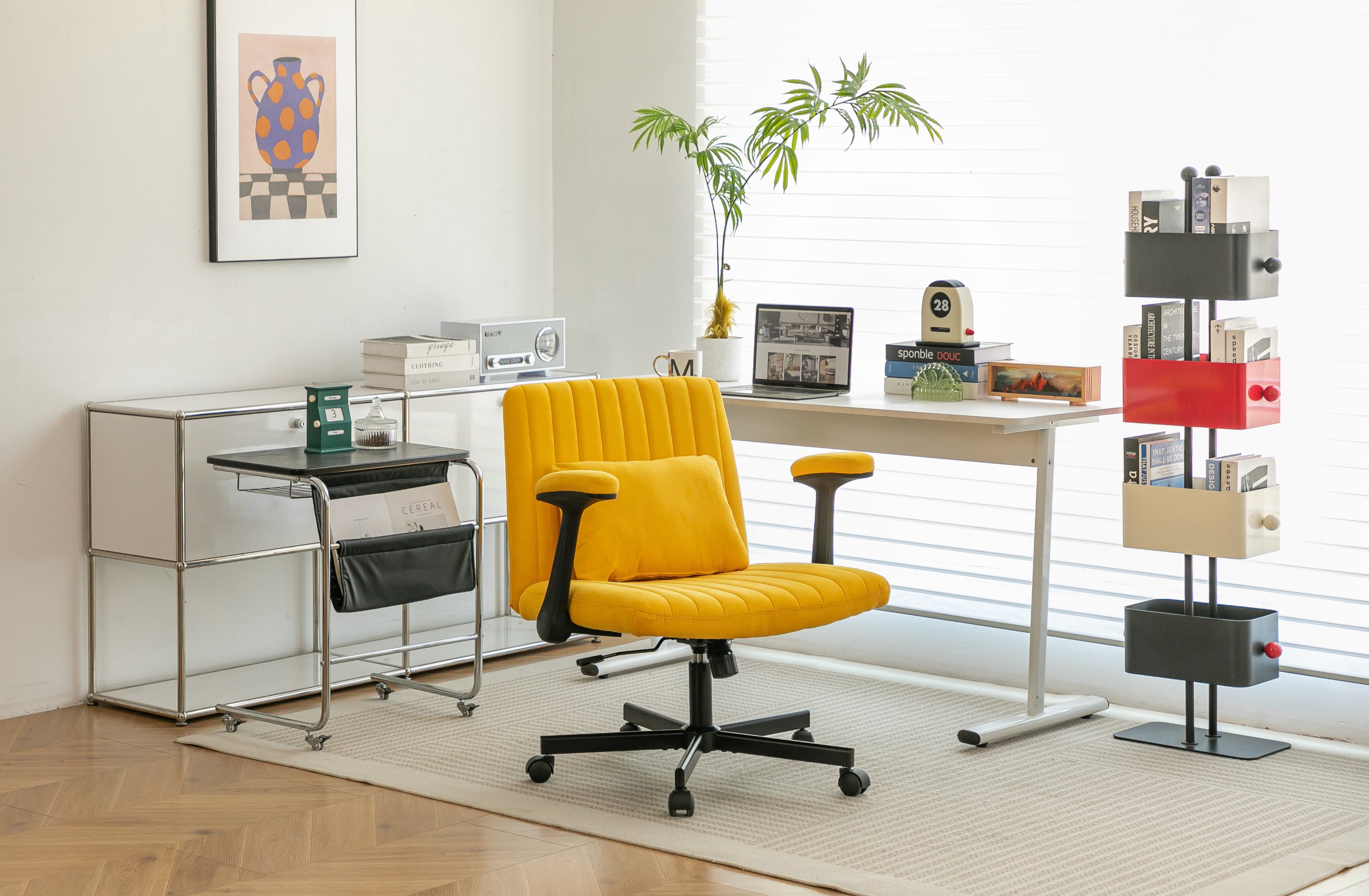Bishop Modern Linen Yellow Criss Cross Office Chair -MidinMod