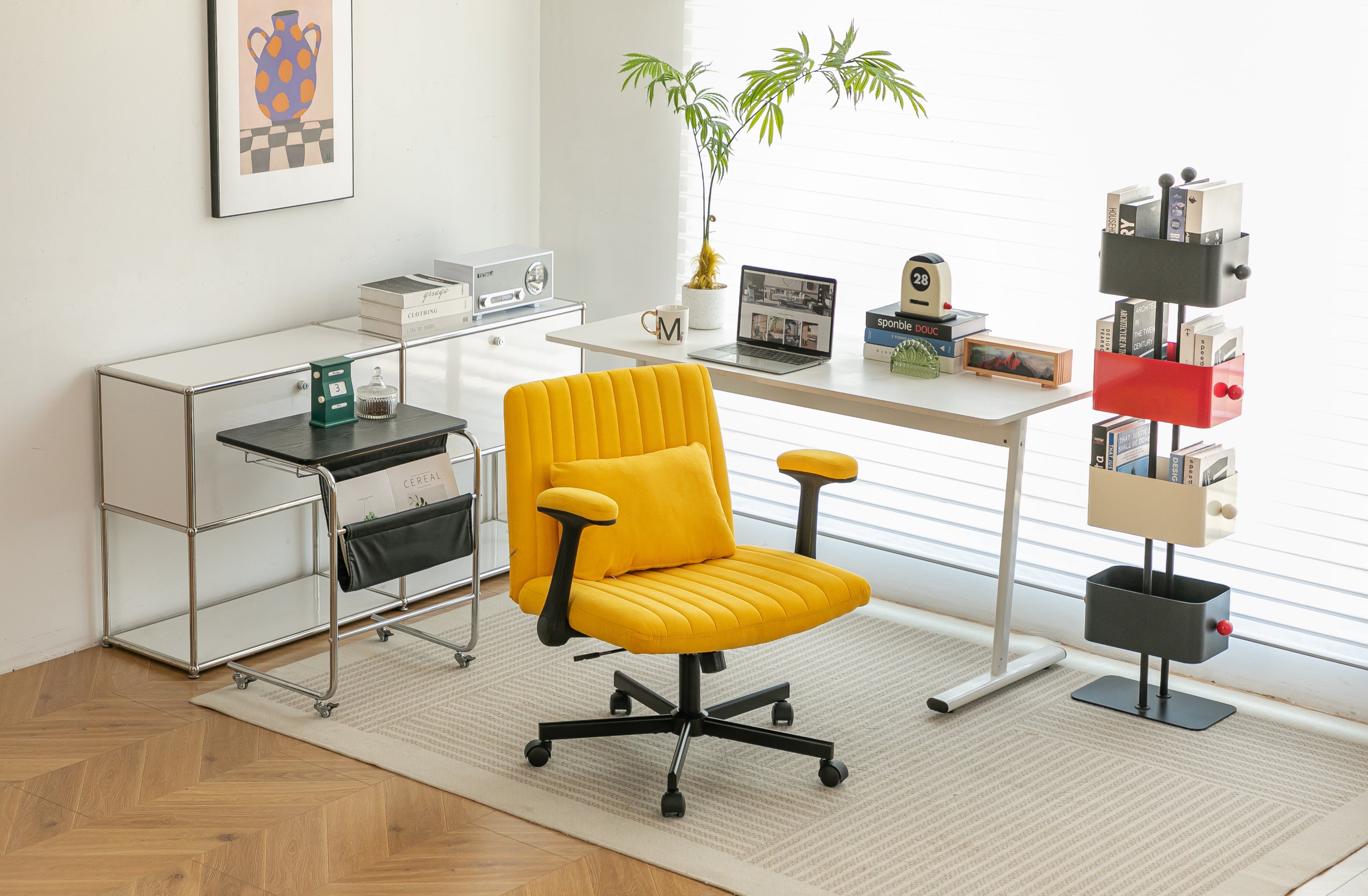 Bishop Modern Linen Yellow Criss Cross Office Chair -MidinMod