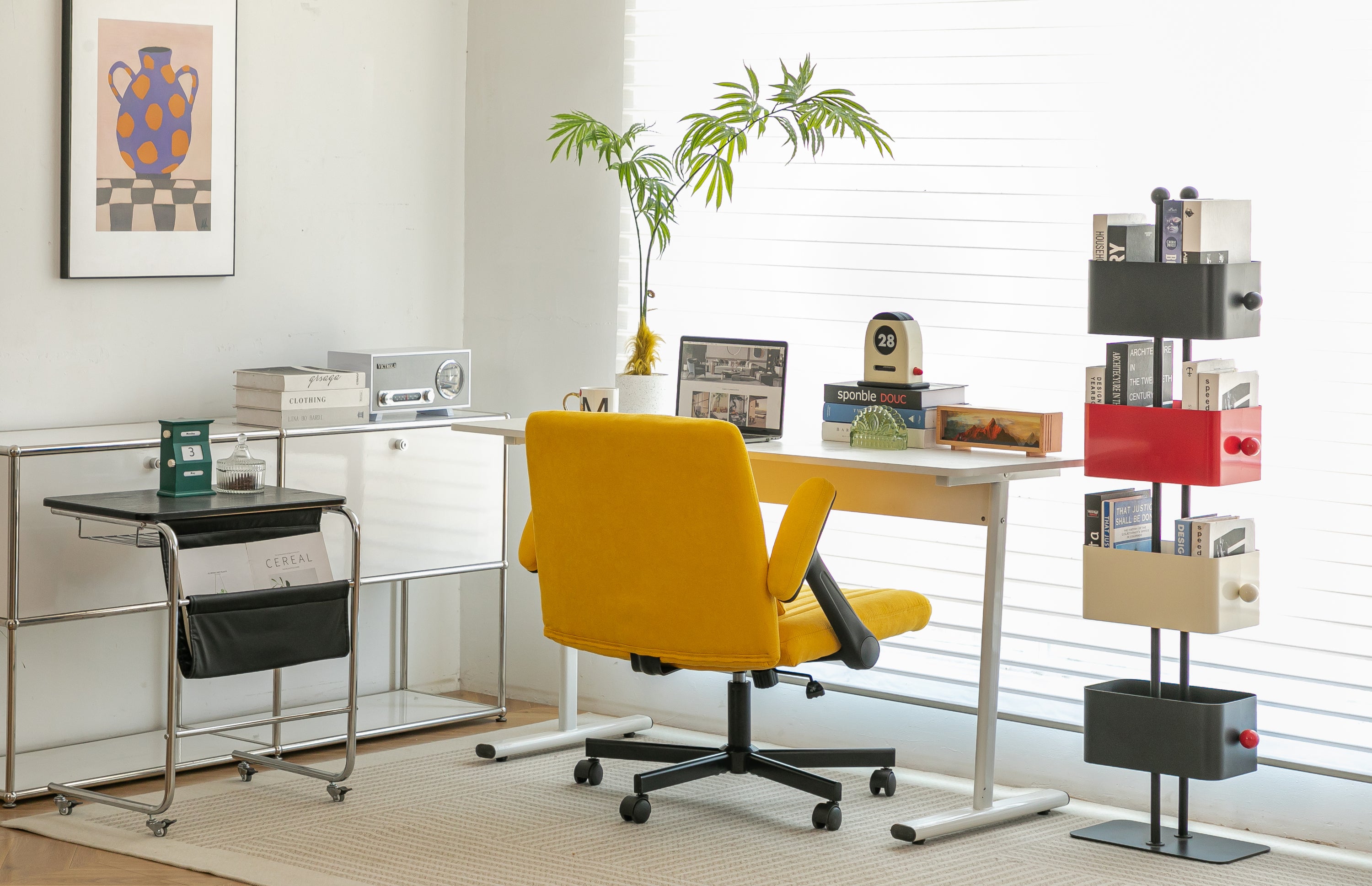 Bishop Modern Linen Yellow Criss Cross Office Chair -MidinMod