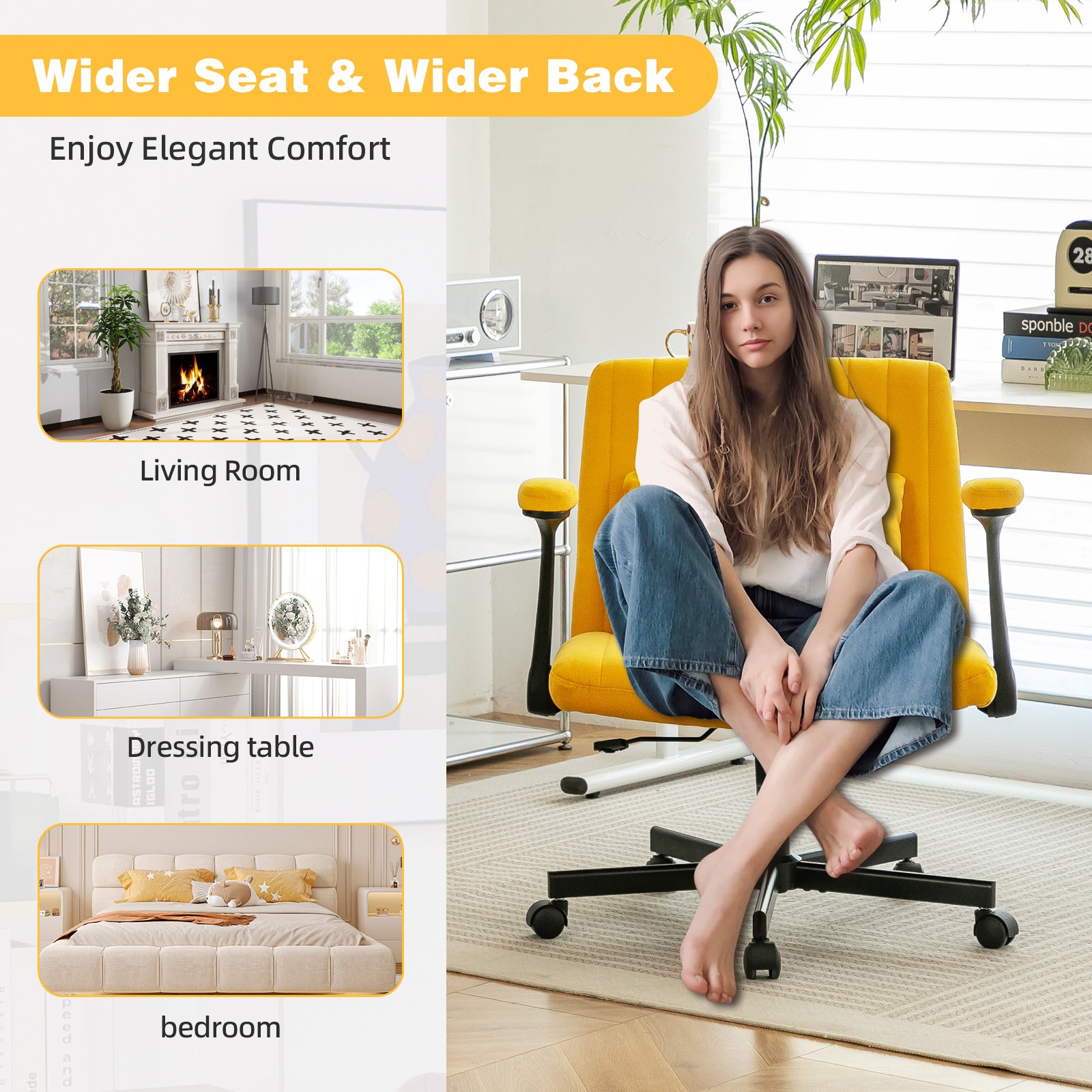 Bishop Modern Linen Yellow Criss Cross Office Chair -MidinMod