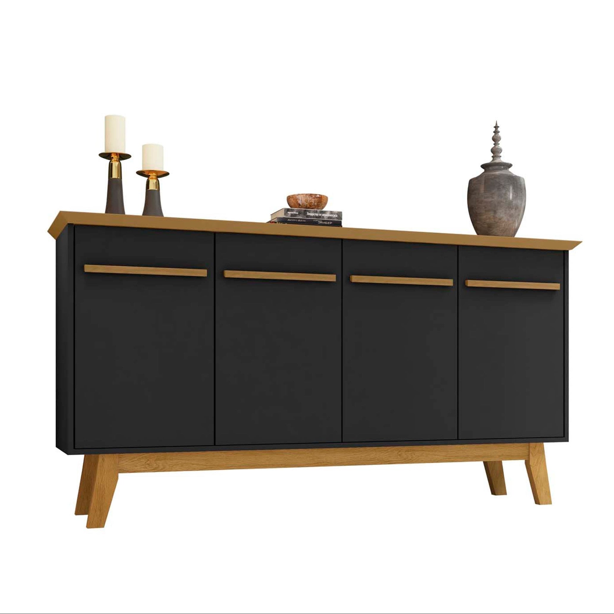 Bradley 63" Black Buffet Stand | Modern Solid Wood Sideboard & Storage Cabinet | MidinMod
