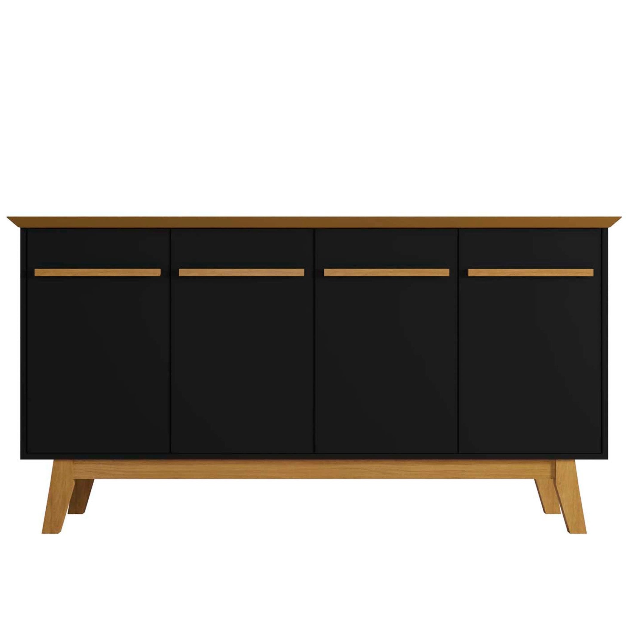 Bradley 63" Black Buffet Stand | Modern Solid Wood Sideboard & Storage Cabinet | MidinMod
