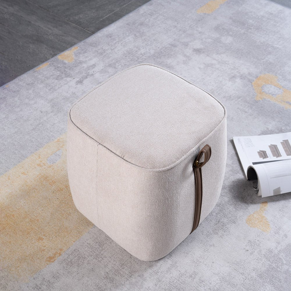 Brady Cream Fabric Stool - MidinMod