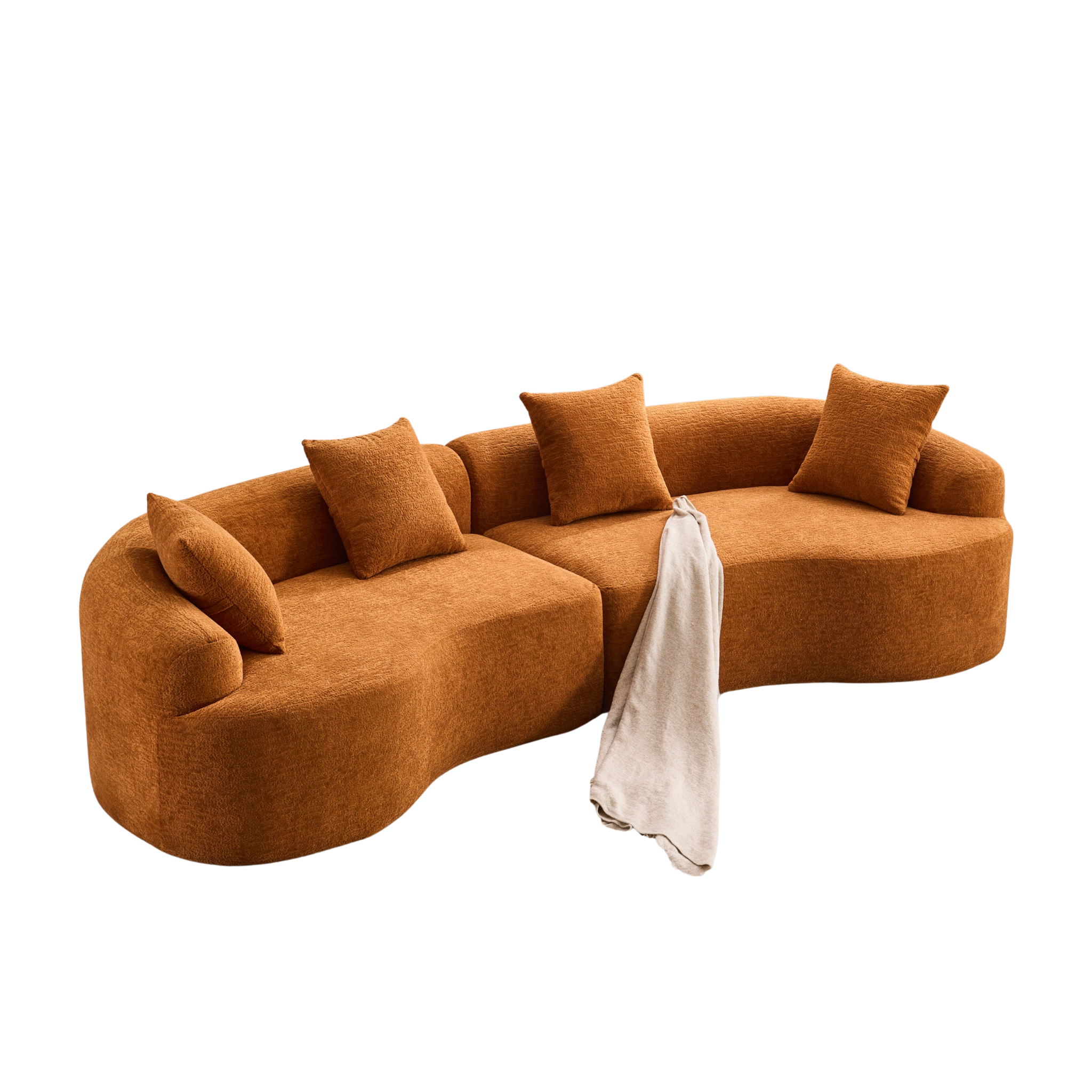 Branch Modern 110'' Curved Orange Sofa with All-Foam Construction - MidinMod