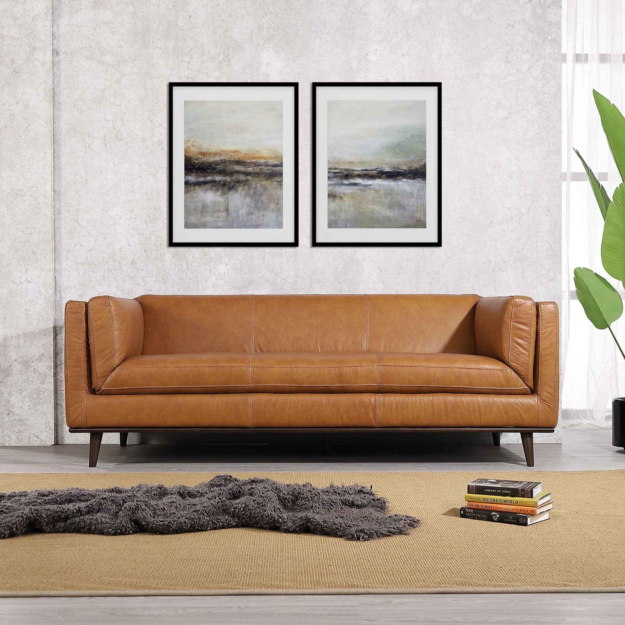 Brooklyn Tan Leather Sofa Couch