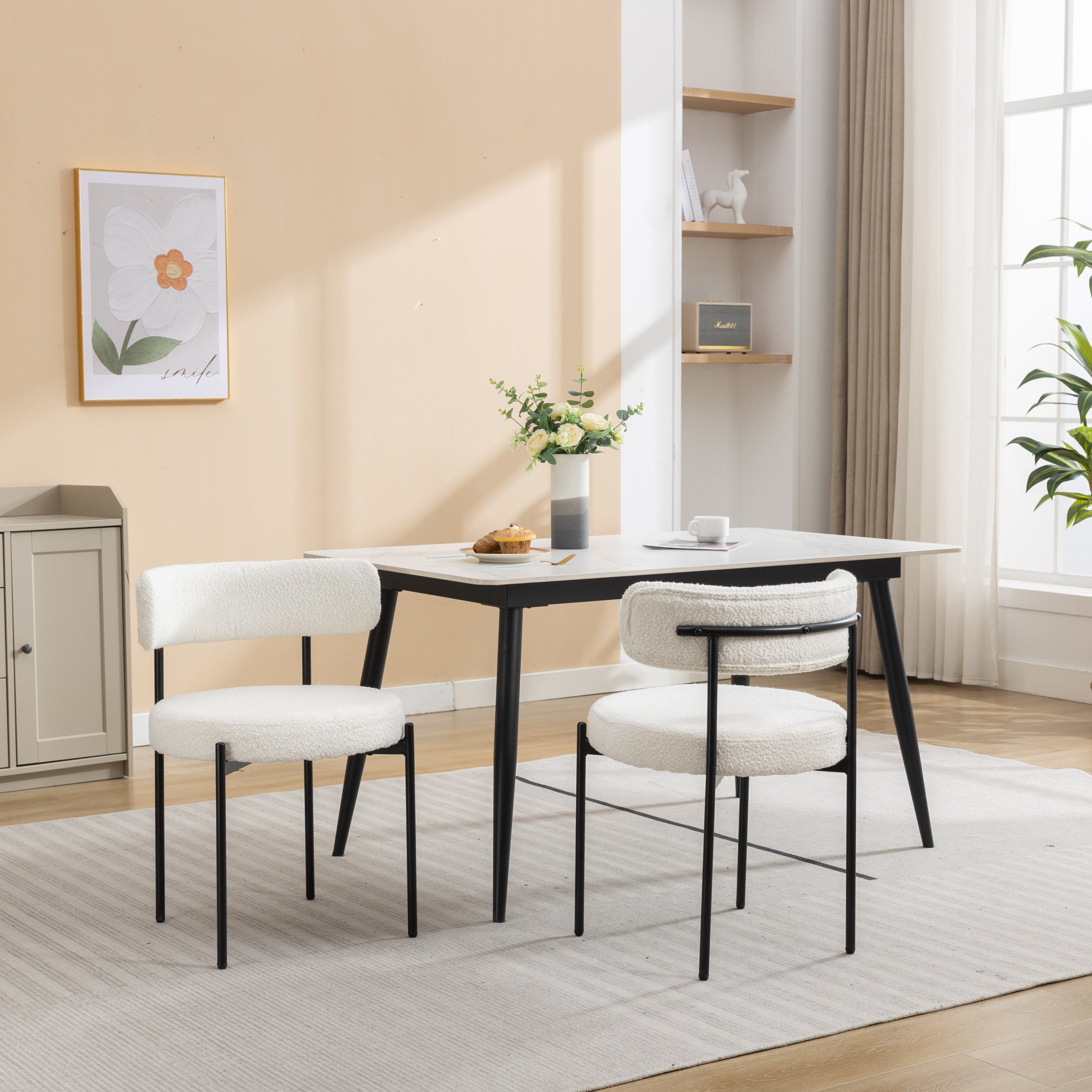 Burbank Modern Round Boucle Dining Chairs - MidinMod