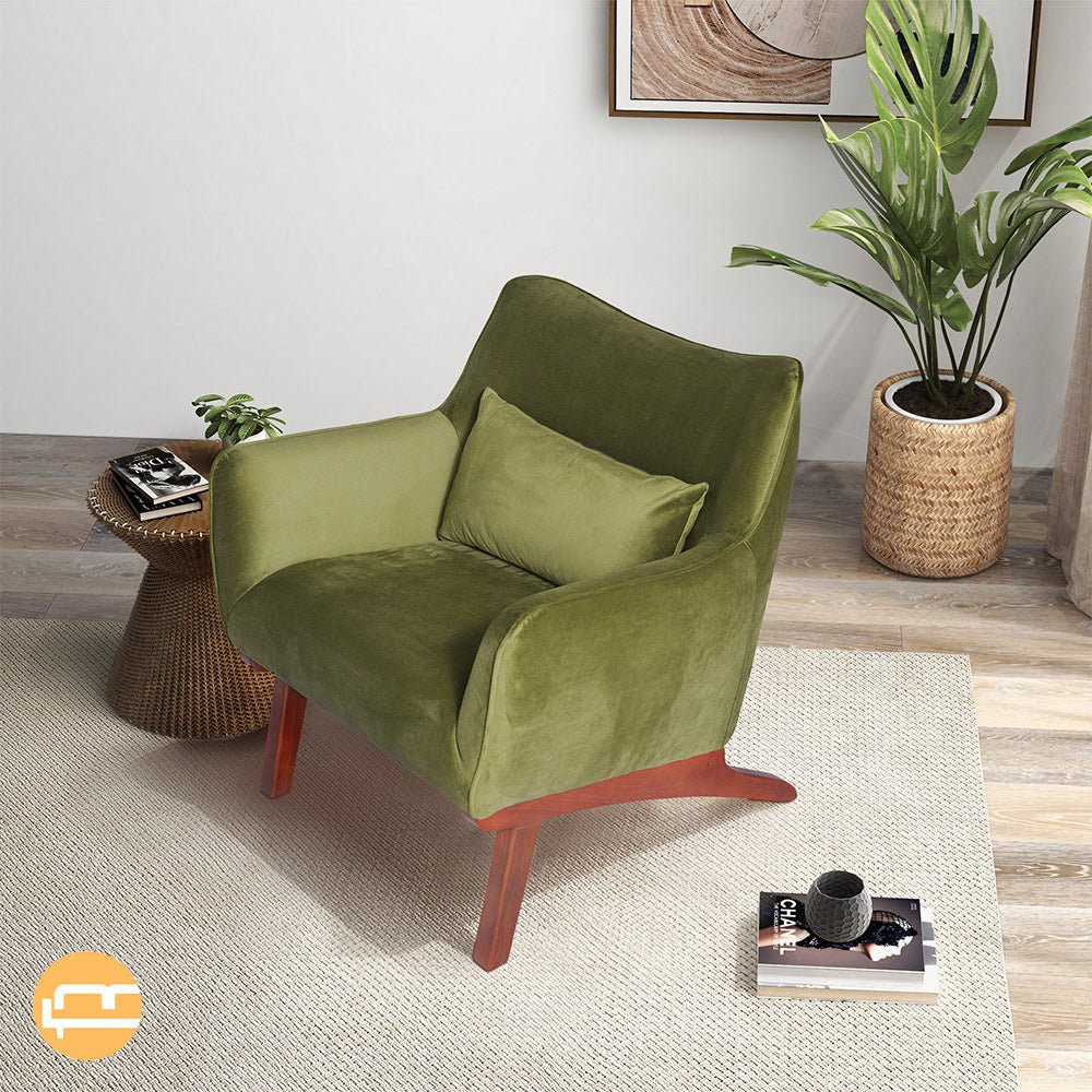 Casper Olive Green Velvet Lounge Chair - MidinMod